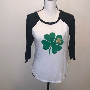 Wound Up St. Patrick’s Day Shamrock 3/4 Sleeve Baseball Style Shirt White Black